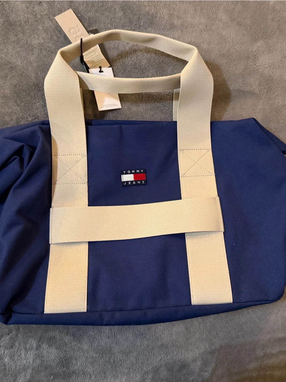 Tommy Hilfiger Navy Duffel with Cream Webbing Straps